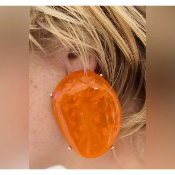 Zara Jewelry - Zara Womens Bloggers Favorite Luxury Oval Stone Metal Earrings Orange Sz 2.5"x2"